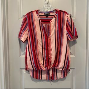Cynthia Rowley Pink/Red Striped Short Sleeve Blouse size Medium